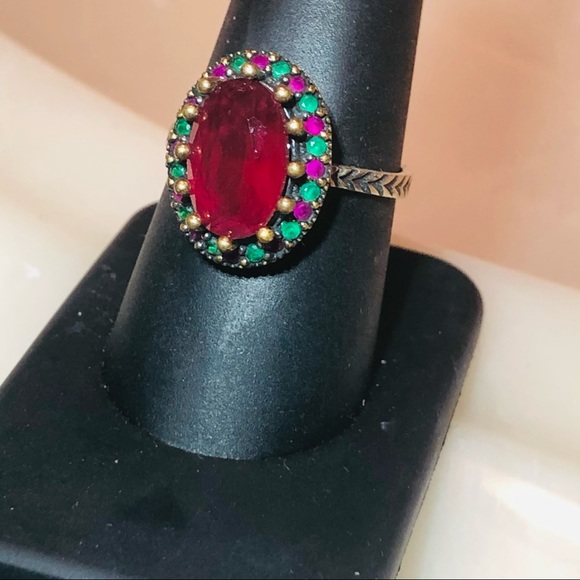 🌺MARKDOWN SALE!!! Stunning Art Deco Ruby & Emerald 925/14K Ring! - Picture 14 of 16
